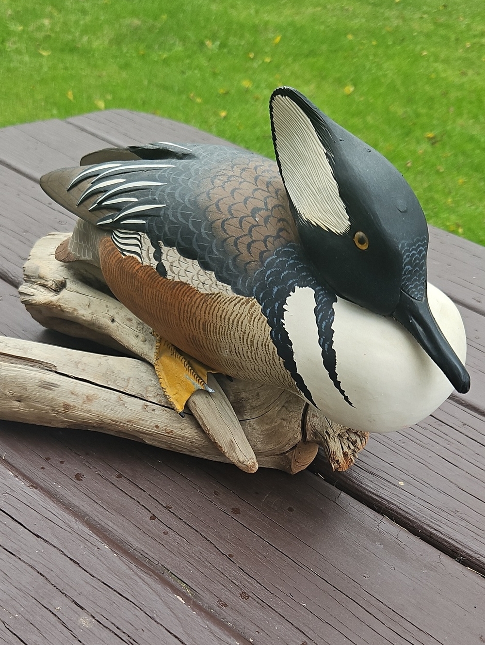 Hand-Painted Hooded Merganser Duck Folk Art, Handmade